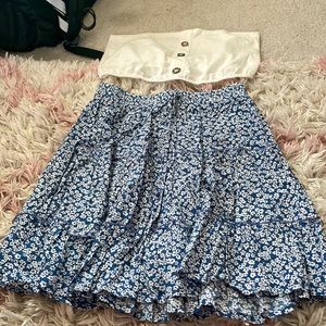 white crop top with a blue skirt
